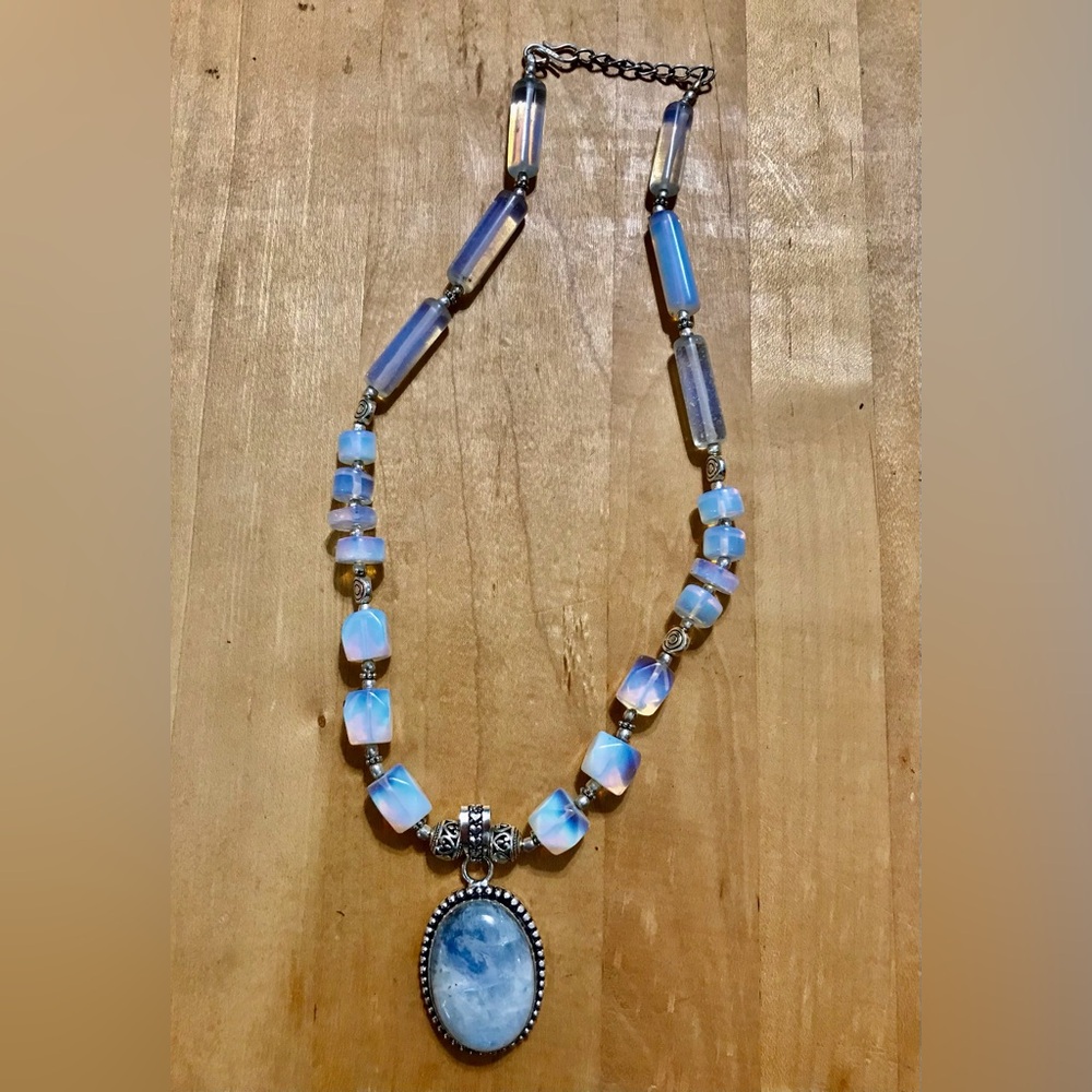 Elegant Opalite & Moonstone Necklace - 925 Plated/Stamped